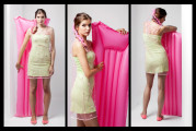 Komplet "HAPPY SUMMER MENTOL & PINK" P139 - elastické mini šaty a tylový over size top, vel. XS - L
