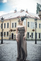 Dlouhé šaty "ANTRACIT & METAL DRESS" P275 - šaty z jemného hedvábného úpletu s řasením, posuvným pasek, bez zad , vel. XS - XL