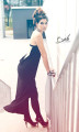 "BLACK & WHITE LONG DRESS" P109 - hladké černé šaty bez zad, s černo-bílým šperkem se zapínáním za krk, vel. XS - L