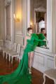 PROM DRESS GREEN P489 VERZE MINI - kombinace body a připínací sukně v osvěžující zelené, zdobeno peřím, vel: S - L