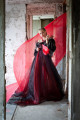 Plesovky RED & BLACK P471 - z rudé a černé organzy, vel. XS - XXL