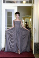 Dlouhé šaty "ANTRACIT & METAL DRESS" P275 - šaty z jemného hedvábného úpletu s řasením, posuvným pasek, bez zad , vel. XS - XL