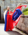 Dlouhé šaty "NATIONAL DRESS" P265 - šaty z hedvábného šifónu zavinovacího střihu a falešnými rukávy, vel. UNI