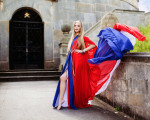 Dlouhé šaty "NATIONAL DRESS" P265 - šaty z hedvábného šifónu zavinovacího střihu a falešnými rukávy, vel. UNI
