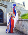 Dlouhé šaty "NATIONAL DRESS" P265 - šaty z hedvábného šifónu zavinovacího střihu a falešnými rukávy, vel. UNI