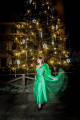 PROM DRESS GREEN P489 VERZE MAXI - kombinace body a připínací sukně v osvěžující zelené, zdobeno peřím, vel: S - L