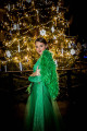 PROM DRESS GREEN P489 VERZE MAXI - kombinace body a připínací sukně v osvěžující zelené, zdobeno peřím, vel: S - L