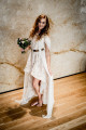 Svatební set "BOHO" - šaty bez zad P281 a závoj přes ramena z přír. hedvábí a kameny P64, vel. XS-M