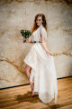 Svatební set "BOHO" - šaty bez zad P281 a závoj přes ramena z přír. hedvábí a kameny P64, vel. XS-M