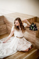 Svatební set "BOHO" - šaty bez zad P281 a závoj přes ramena z přír. hedvábí a kameny P64, vel. XS-M